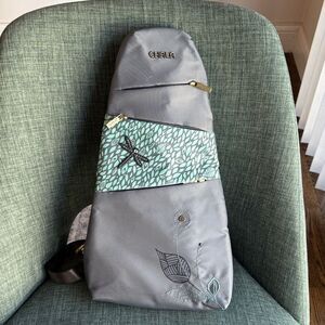 Chala Escape Gray Sling Backpack Dragonfly Leaf Accent Womens bag purse travel